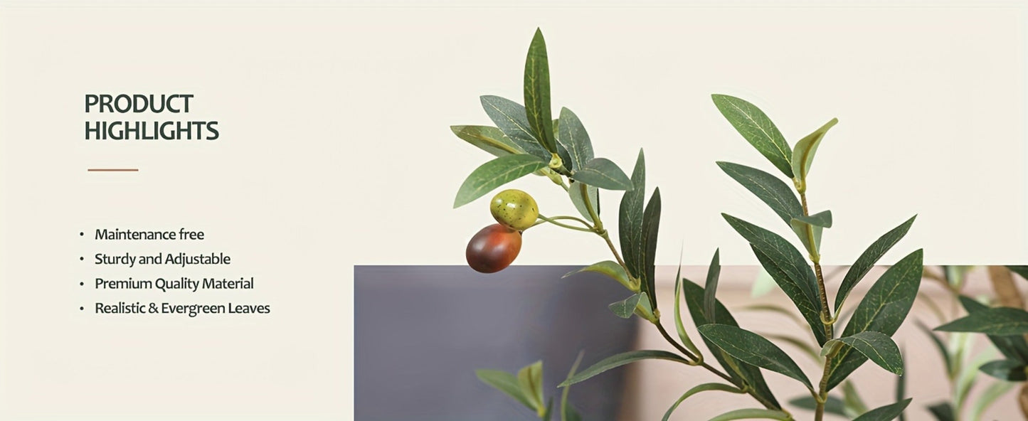 Slender Potted Olive Artificial Tree with Complete 4, 5, 6 and 7 ft Height Options and Faux Fruit Detail