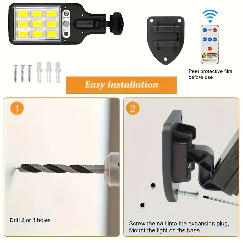 Solar Motion Sensor Security Wall Light 108COB LED – Outdoor Solar Powered Street Light with Remote Control & 3 Modes | Waterproof Garden Spotlight for Patio, Porch, Door & Garage | 2/4/8pcs Pack
