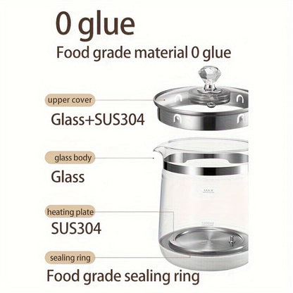 Electric Health Pot Smart Kettle 1.8L Thickened Glass 18 Smart Functions Removable Filter Multi-Functional for Tea Herbal Brewing Camping Home US Plug White