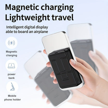 10000mAh Magnetic Power Bank with Folding Kickstand, Percentage Display and Multiple Charging Ports