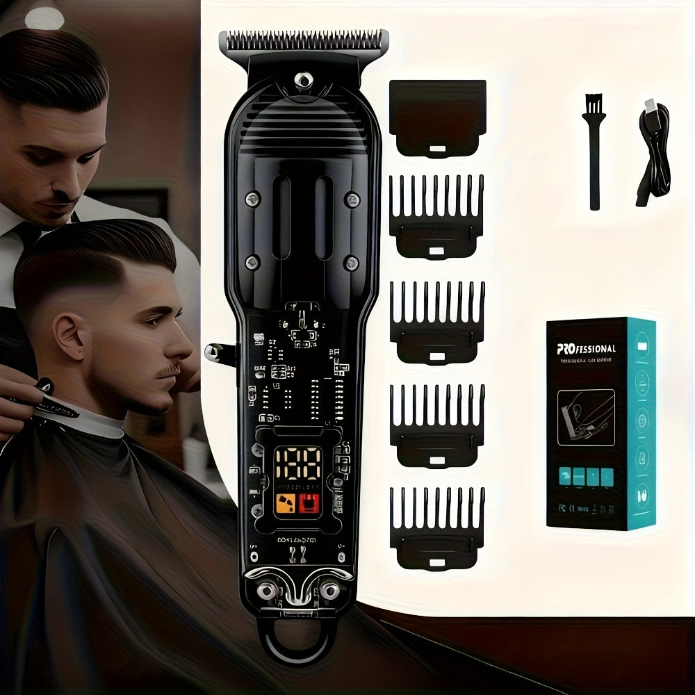 LED Hair Clipper for Men - USB-C Rechargeable Cordless Beard Trimmer with LED Display & 4 Guide Combs, Barber-Grade Home Haircut Kit, Blue Green Red Black, Gift for Men