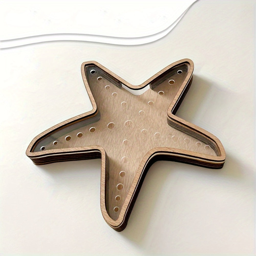 Wooden Starfish-Shaped Decorative Tray with Ocean Theme for Shell, Crystal and Dresser Displays