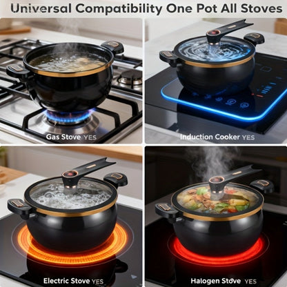 Ceramic-Coated Stockpot Cookware with 8.45QT Capacity, Twist-Lock Lid Handle and Three Colors