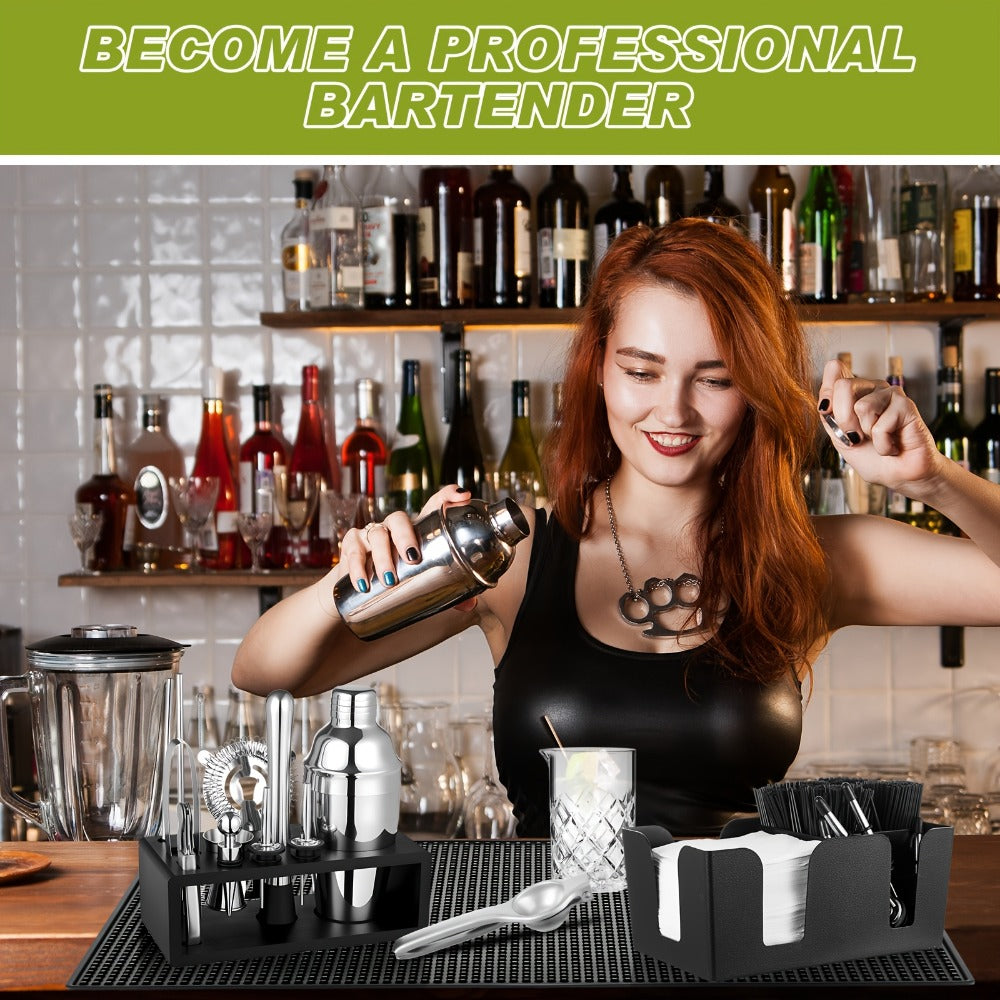 28PCS Bartender Set with Cocktail Shaker Kit – Glass Rimmer, Garnish Tray & Margarita Tools for Home Bar Beginners, Christmas Gift