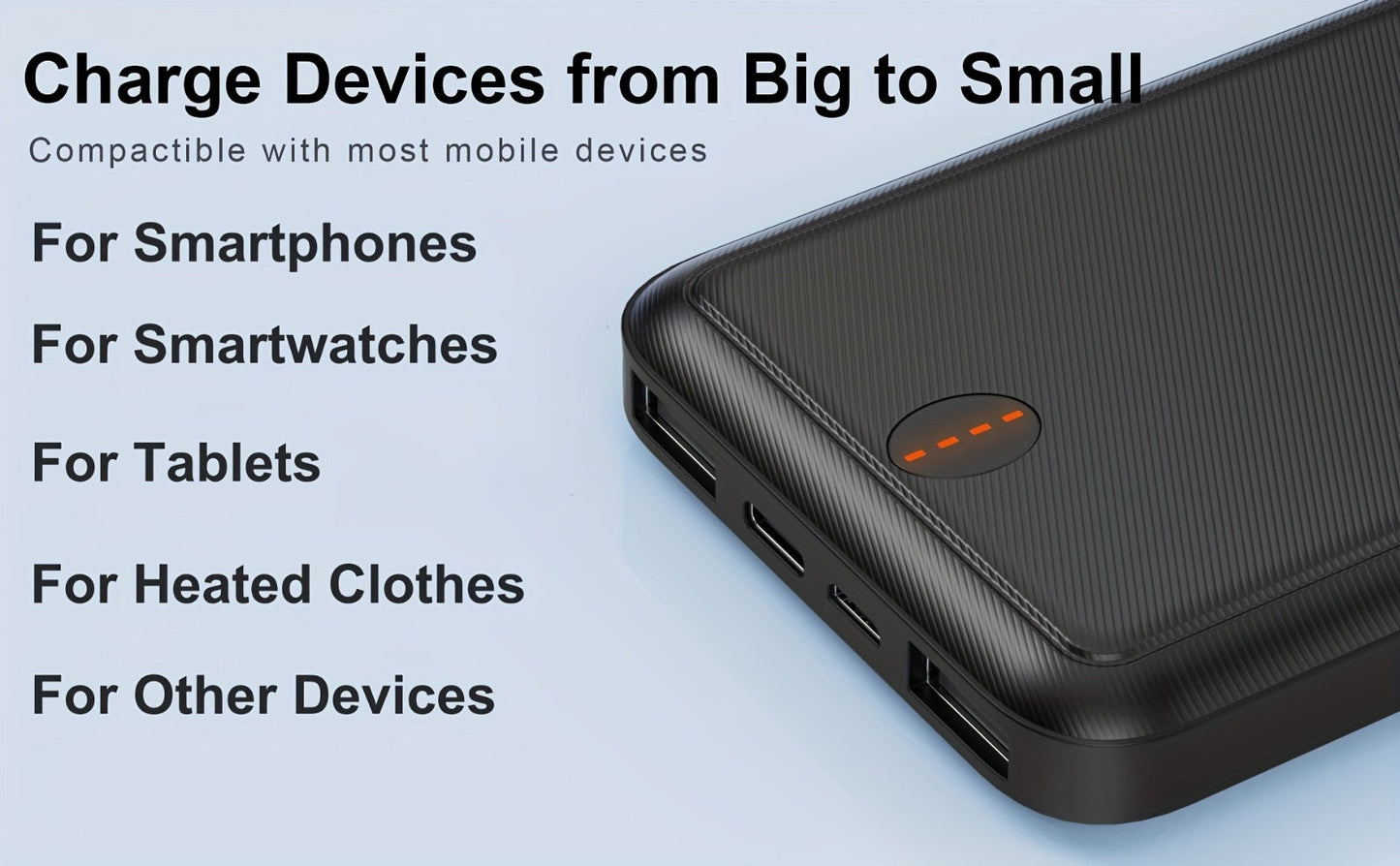 Power Bank 10000mAh 5V/2A for Heated Clothing with USB-C Input/Output in Black or White Battery Pack