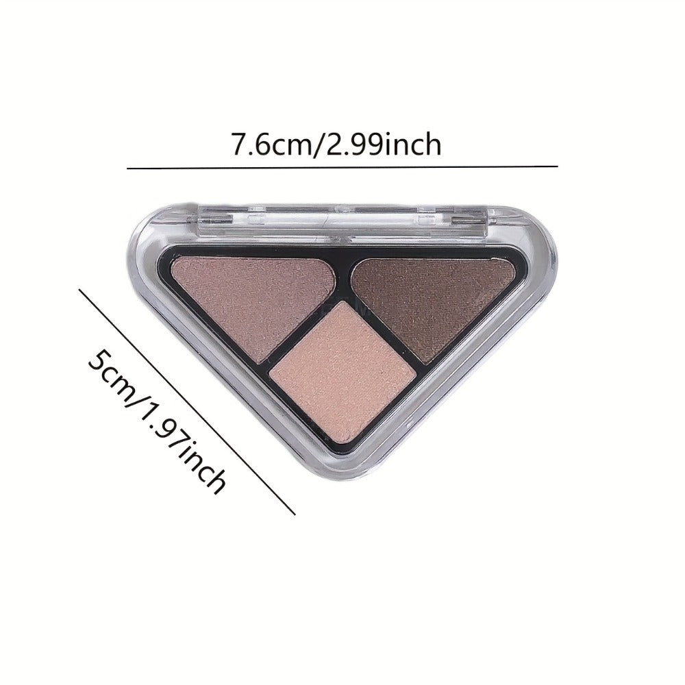 Eyeshadow Palette 3-Shade Triangular Compact with Pink and Brown Color Theme, Clear Lid and Matte-Shimmer Finish Mix