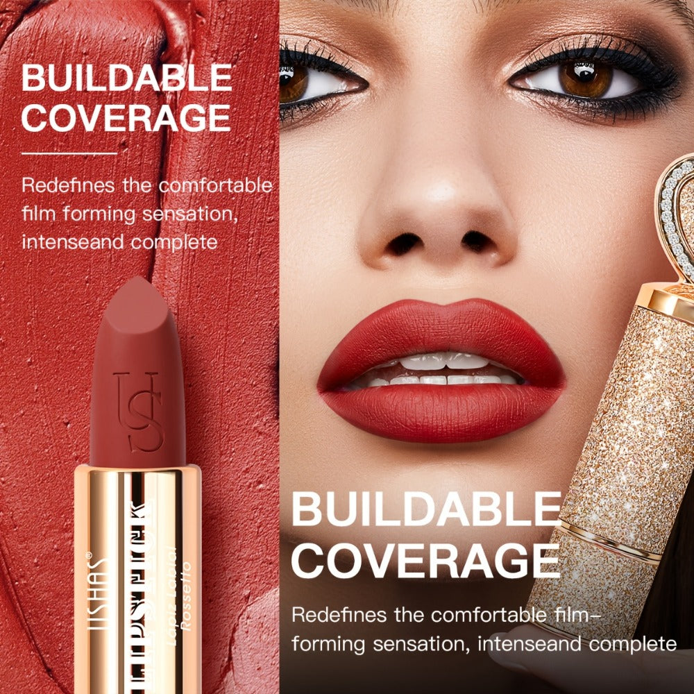 Matte Lipstick Heart-Shaped Design 24H Long-Lasting Velvet Finish — Transfer-Resistant Highly Pigmented Buildable Lip Color, Smooth Application 10 Shades Women Beauty Gift