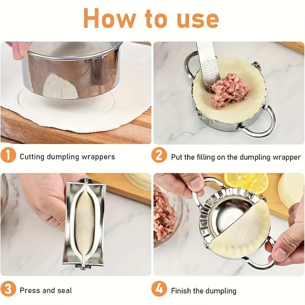 Thirteen-Piece Dumpling Maker Tool Set with Wooden Handles, Round Cutters and Folding Presses in Multiple Sizes