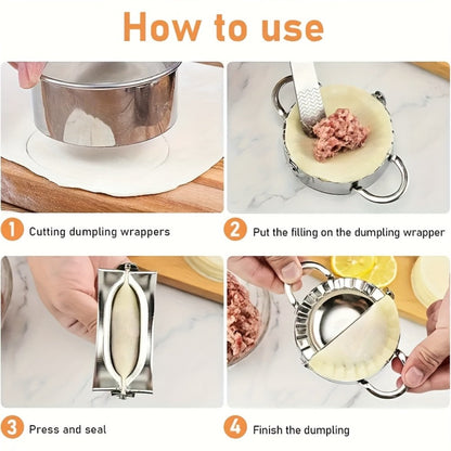 Thirteen-Piece Dumpling Maker Tool Set with Wooden Handles, Round Cutters and Folding Presses in Multiple Sizes