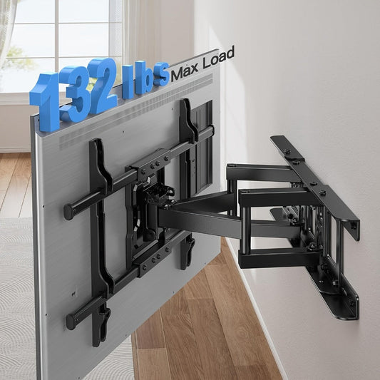 Full Motion TV Wall Mount 37-75 Inch – Heavy Duty Dual Arm Swivel Tilt, 132 lbs Capacity, VESA 600x400mm, Extends 15.4 Inch, Fits LED LCD OLED Flat Curved Screens, Cable Management Included