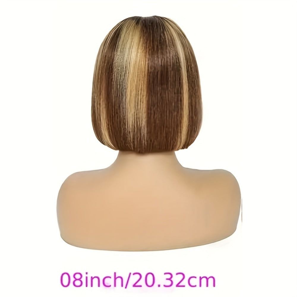 P4/27 Honey Highlight Bob Wig 5x1 Lace Front Short Straight Human Hair 180% Density – Glue Free Wear and Go Pre-Painted Pre-Styled Women 8 10 14 Inch Beginner Friendly