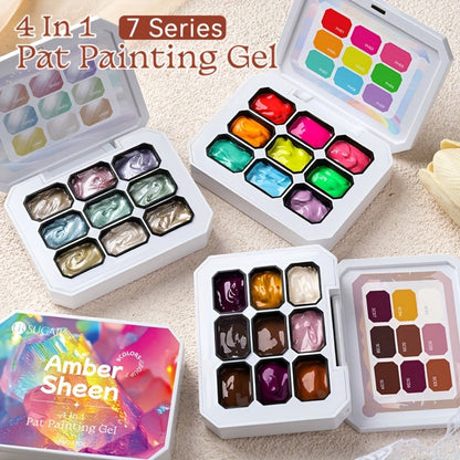 4-in-1 Pat Ombre Gel Nail Polish 9 Colors Gradient Stamping Painting Rub Powder – Solid Varnish for DIY French Manicure & Salon Nail Art, Chrome Glitter Effect for Women by UR SUGAR
