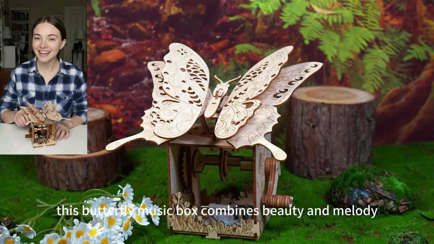 Wooden Butterfly Music Box Model Kit with Colour Butterfly or Natural Butterfly Music Box Checkout Options