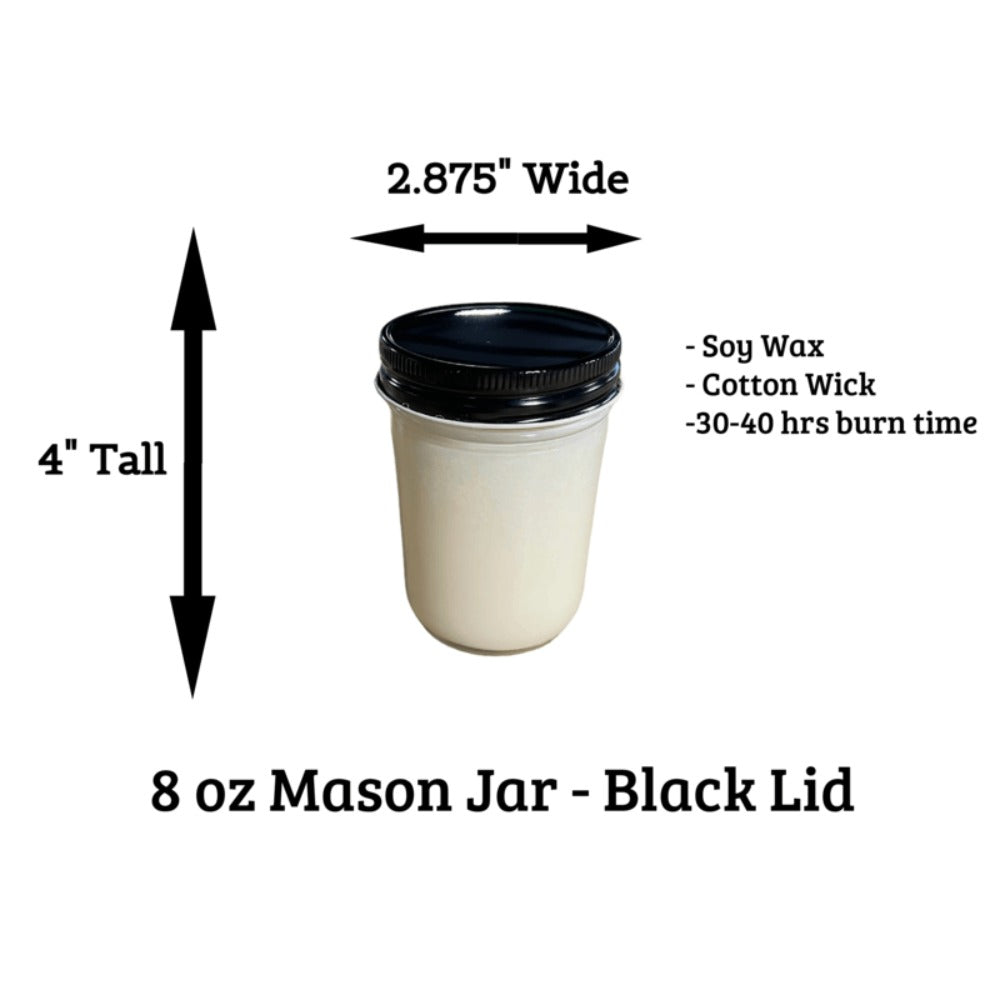 8oz Strawberry Cheesecake Candle in Clear Mason-Style Glass Jar with Black Screw Lid and Single Size