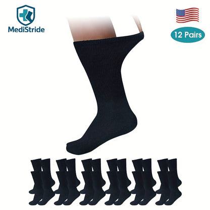 12-Pair Crew-Length Diabetic Sock Set in Six Colors with 9-11, 10-13 and 13-15 Size Options