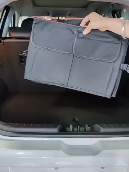 Foldable Car Trunk Organizer with Adjustable Straps – Collapsible Nylon Storage Box for Car Rear Seat & Trunk, Lightweight Car Interior Organizer, Black