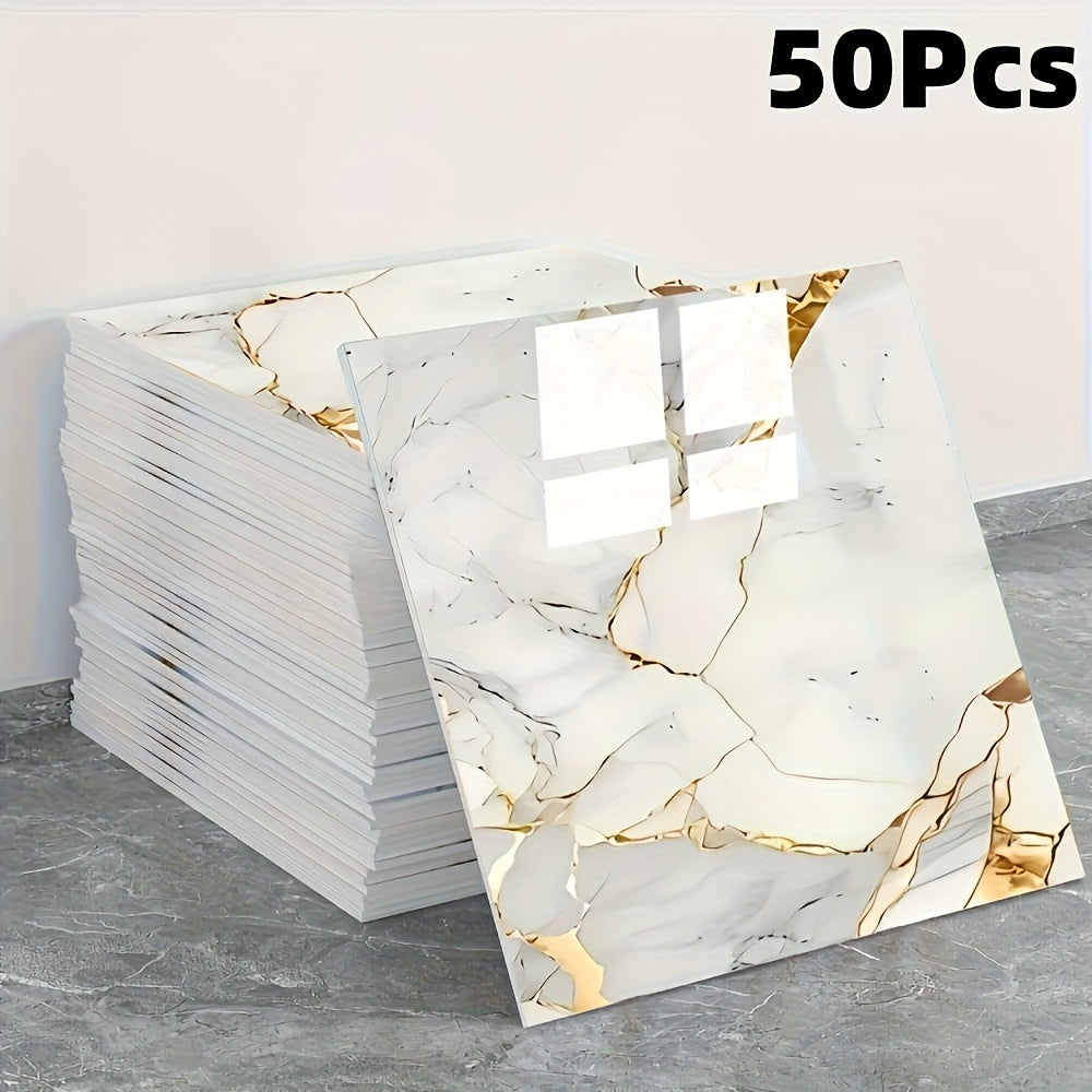 11.81-Inch Square Marble-Pattern Peel-and-Stick Wall Tiles in 50- or 100-Piece Design Options