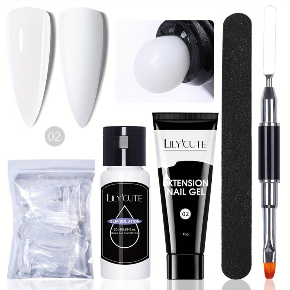 Builder Gel Nail Extension Kit – Quick Build UV LED Acrylic Gel in White Nude Pink Crystal for Nail Construction Overlay Sculpting Salon & Home Manicure 15g 0.51oz