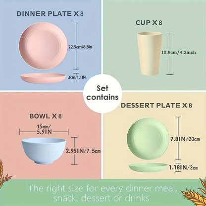 32-Piece Colorful Dinnerware Set for Eight with Round Plates, Bowls and Cups in Two Assorted Palettes