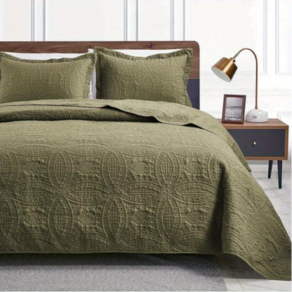 Three-Piece Lightweight Microfiber Quilt Set with Pillow Shams in Ten Size and Color Options
