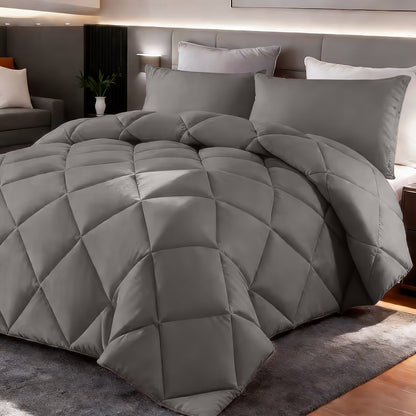 Comforter Set 2-3 Piece Rhombus Grid Luxury - Soft Lightweight Breathable Oversized Bedding Set with Pillowcases, All Season Twin Queen King, 24 Colors Available