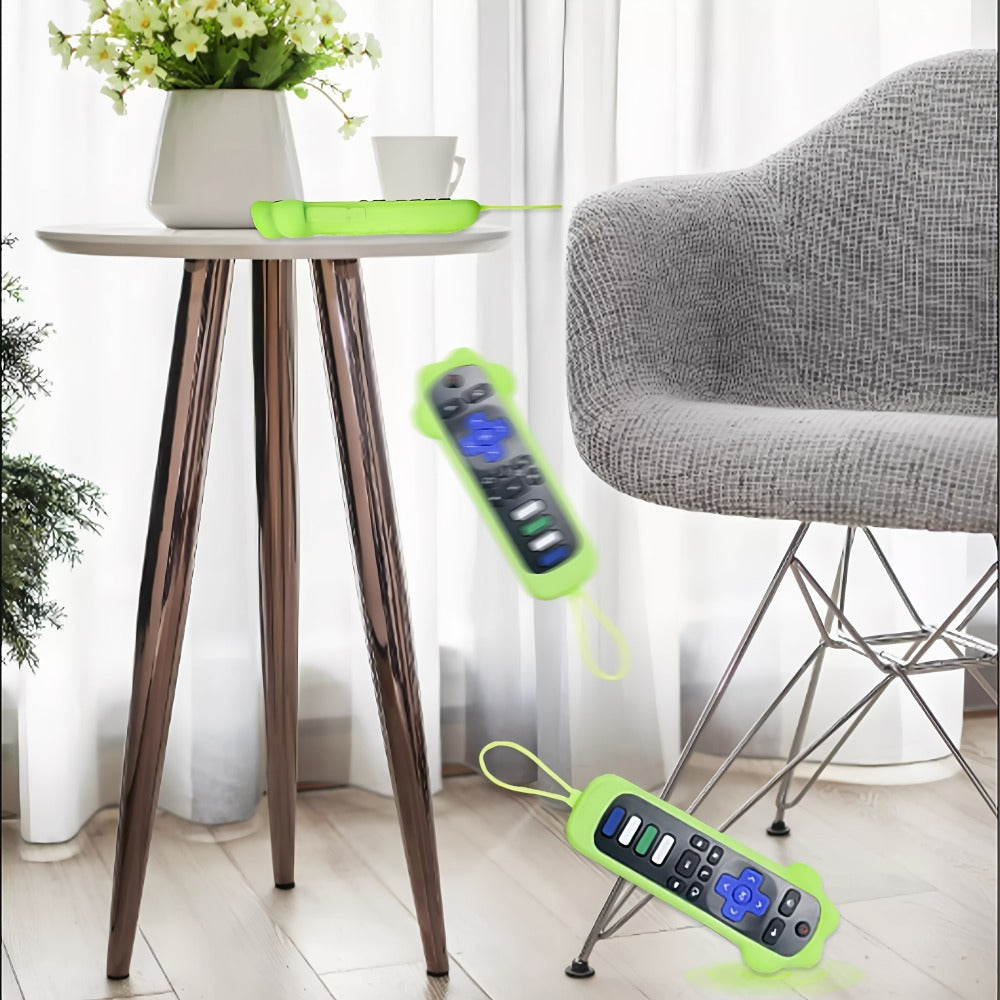 Luminous Green Dog-Paw Remote Control Case with Wrist Loop for Pictured Roku-Style Button Layout