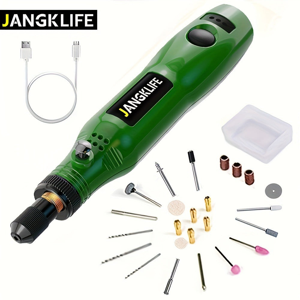 Mini Cordless Rotary Tool Kit - USB Rechargeable Li-Ion Battery, 3-Speed 5000-15000RPM, Multi-Purpose Power Tool with Accessories for Grinding, Sanding, Carving, Polishing & DIY Creations (Black/Green/Red)