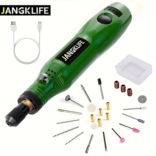 Mini Cordless Rotary Tool Kit - USB Rechargeable Li-Ion Battery, 3-Speed 5000-15000RPM, Multi-Purpose Power Tool with Accessories for Grinding, Sanding, Carving, Polishing & DIY Creations (Black/Green/Red)