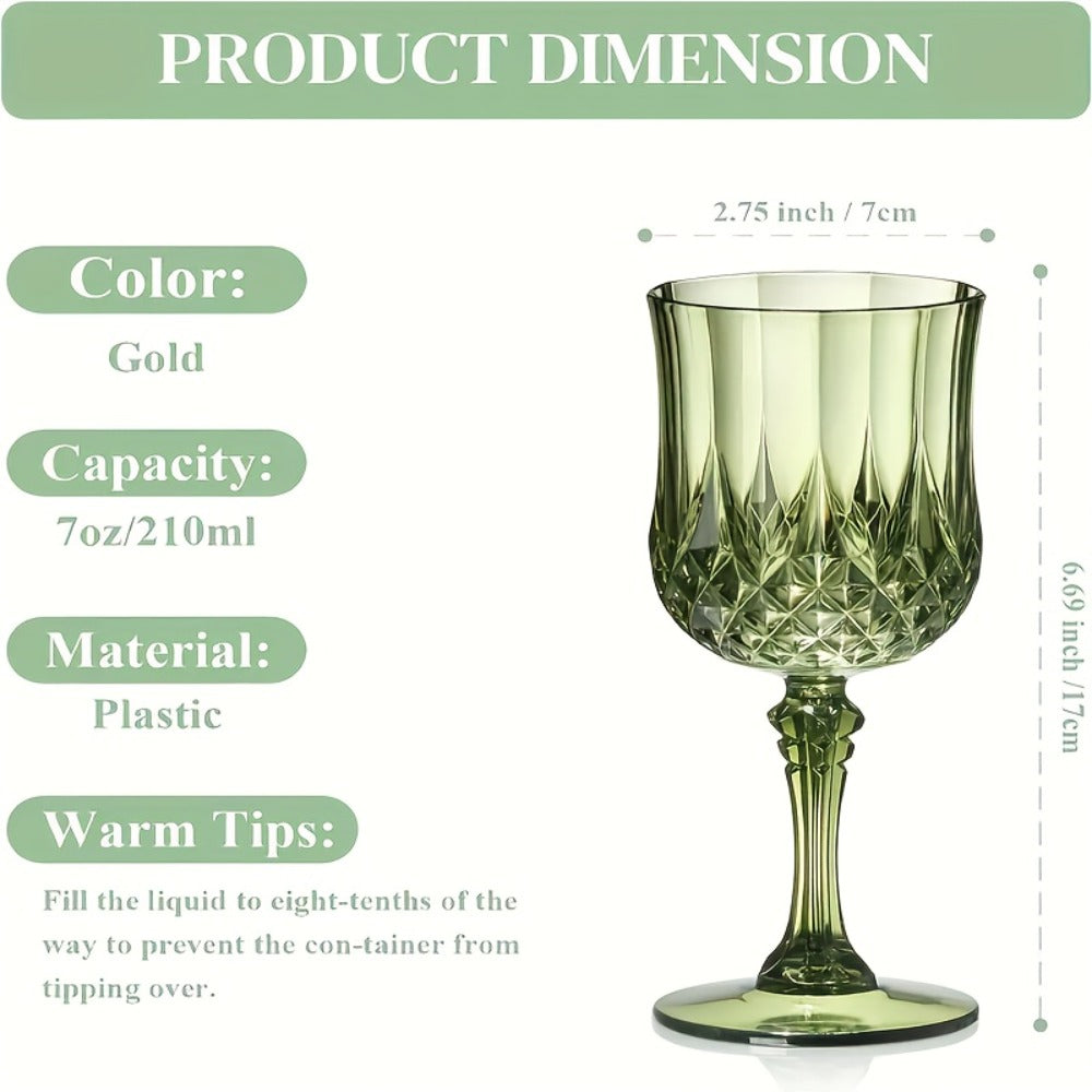 Twenty-Four-Pack Vintage-Style Plastic Stemmed Cups in Five Transparent Color Options for Party Tables
