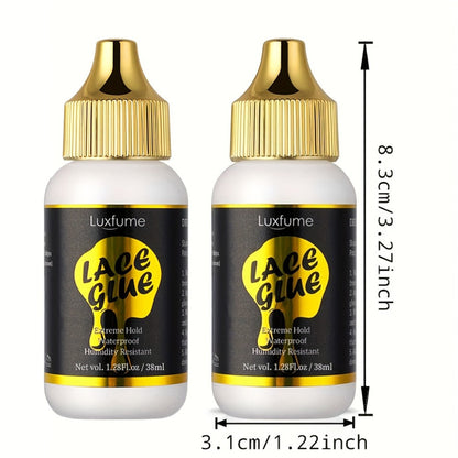 Lace Glue for Wigs Strong Hold Invisible Bonding Adhesive Waterproof Extreme Hold Fast Drying Lace Front Wig Glue for Daily Wear Styling 2pcs Set