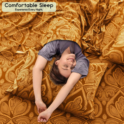 Bed Sheet Set Paisley Brushed Polyester in 4- or 6-Piece Sizing with 16-Inch Pocket and Wash Instructions