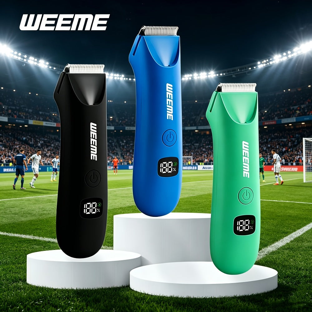 WEEEME Body Hair Trimmer with Digital Display, Four Guide Guards and Yellow, Blue or Black Housing