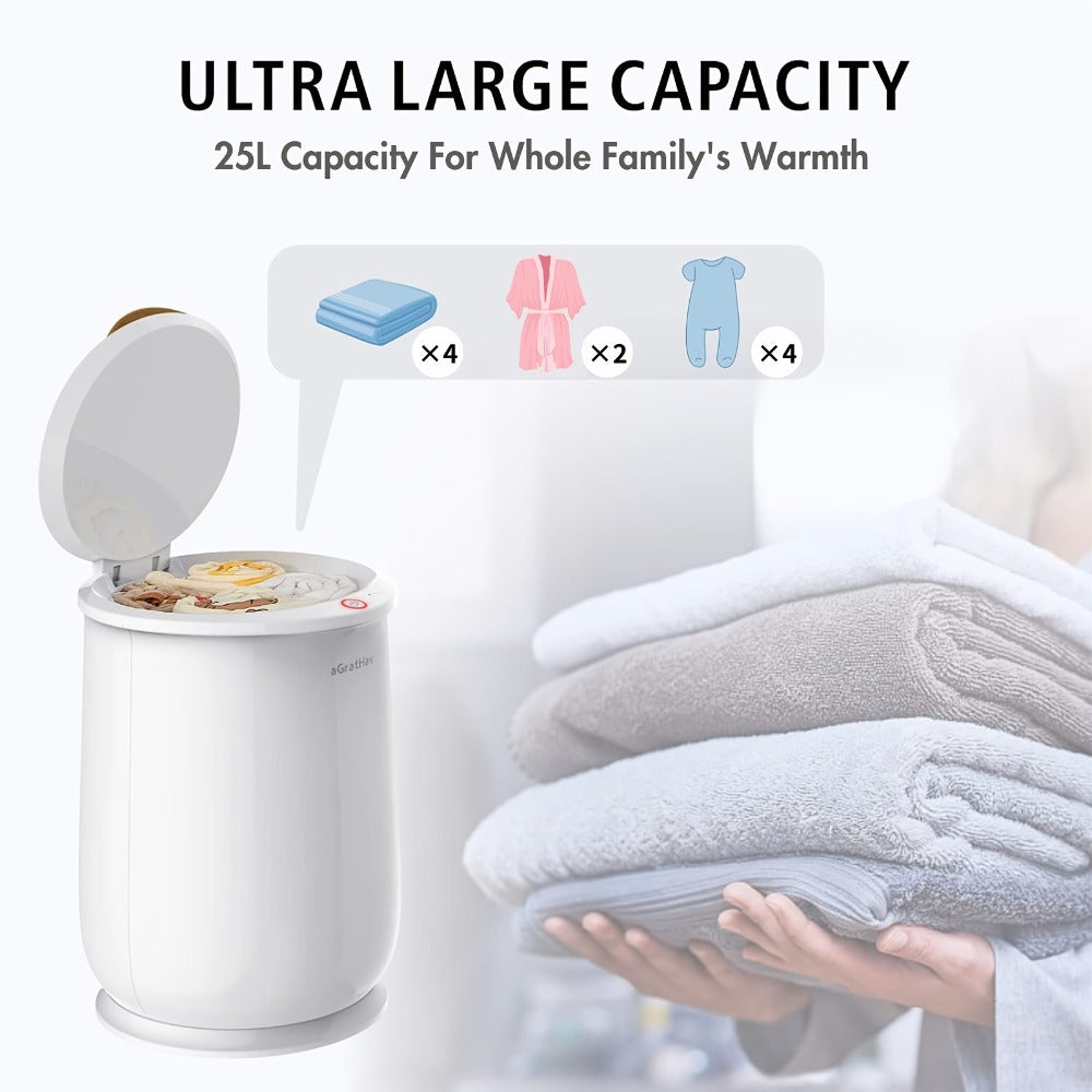 25L Electric Towel Warmer Bucket for Towels and Robes with Single-Button Control, White or Gray Finish