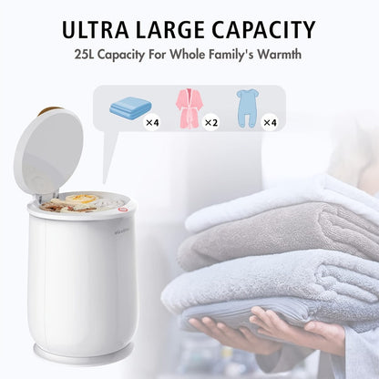 25L Electric Towel Warmer Bucket for Towels and Robes with Single-Button Control, White or Gray Finish