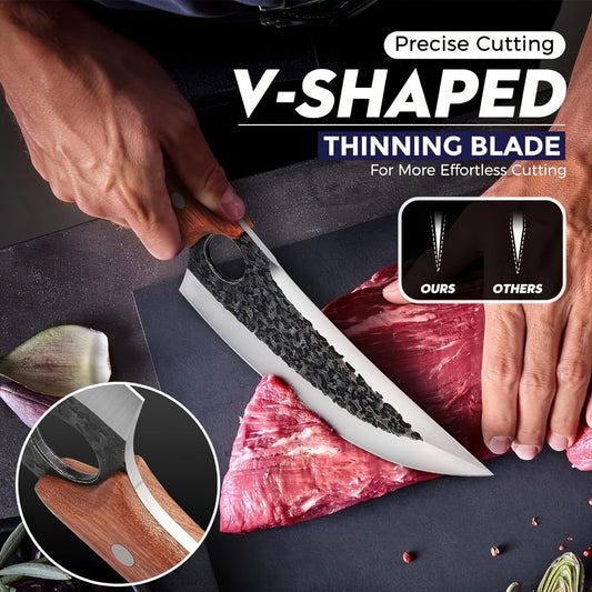Hand Forged Viking Knife High Carbon Steel 7 Inch with Sheath Butcher Cleaver for Meat Cutting Cooking Camping BBQ Chef Kitchen Knife Gift
