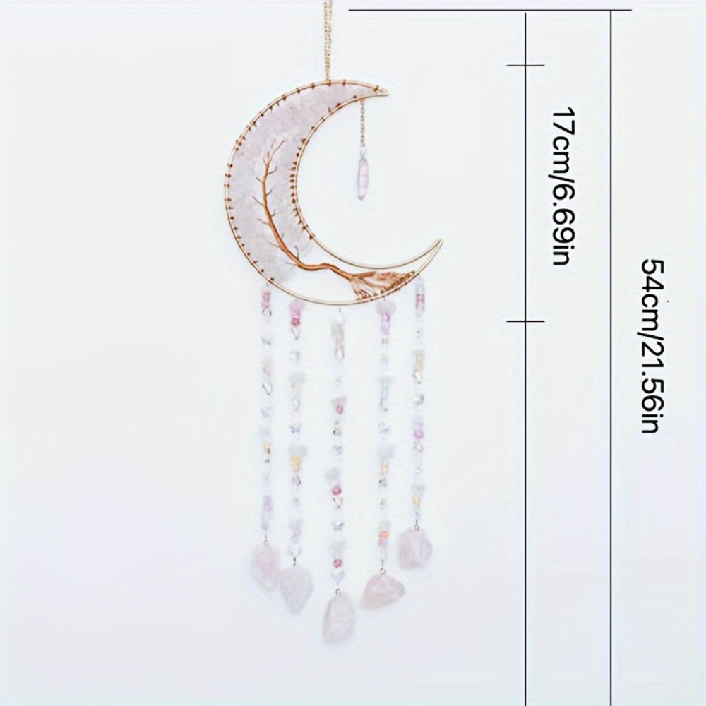 Dreamcatcher Moon Suncatcher Wall Hanging – Handmade Boho Wind Chime Pendant for Indoor Outdoor Garden, Courtyard & Party Decor – Christmas & Birthday Gift