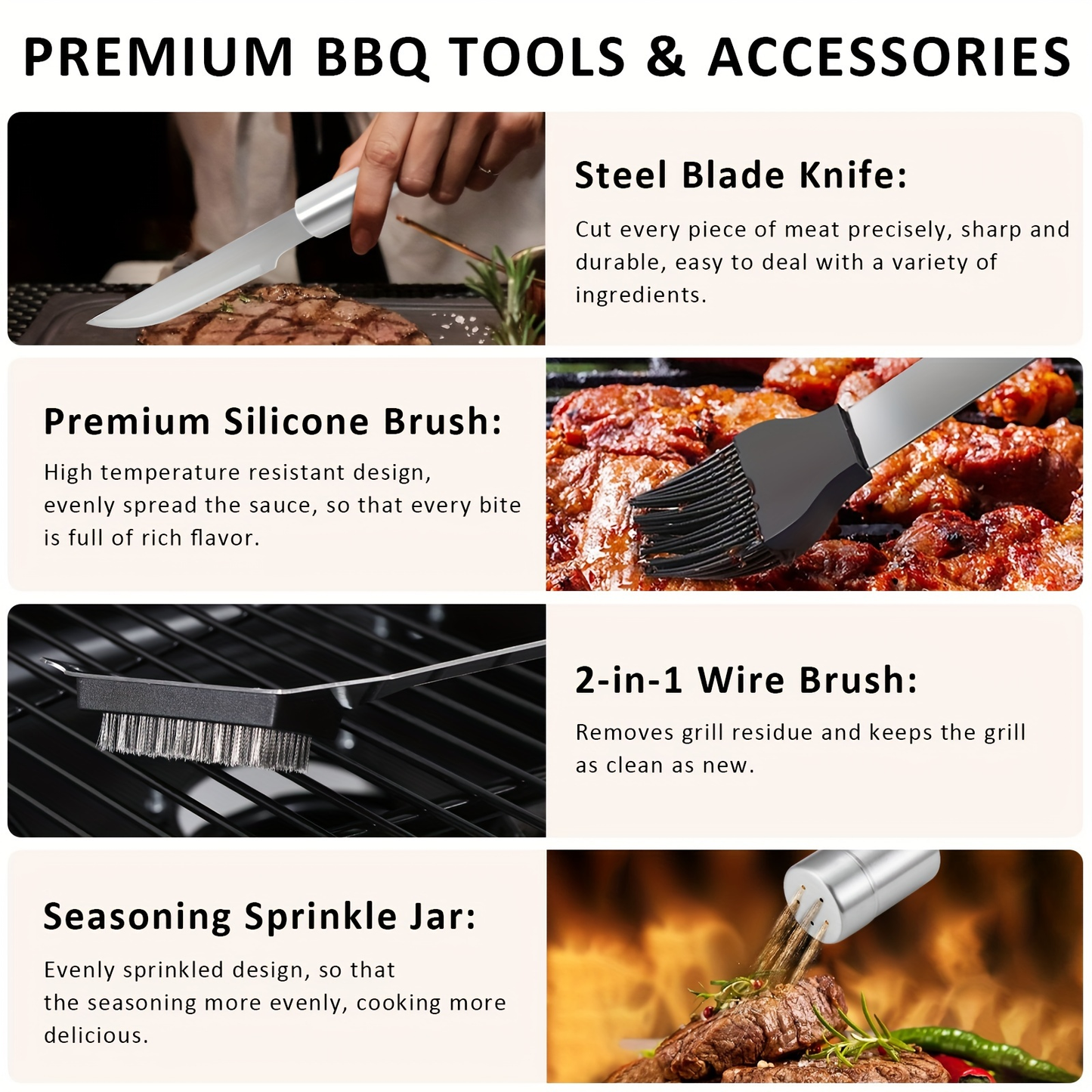 BBQ Grill Tool Kit with 24-Piece Cased Set or 15-Piece Utensil Set for Camping and Backyard Cooking