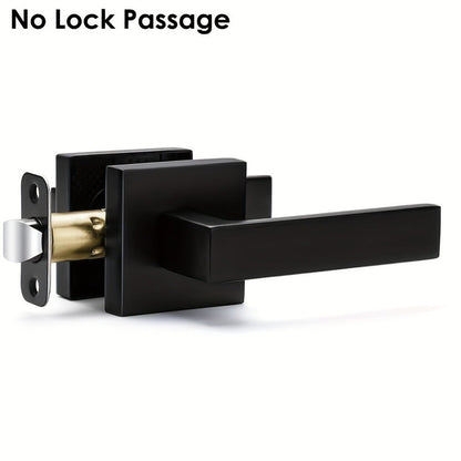 Matte Black Square Door Handle Set – Interior Passage Door Knob for Hall & Closet, Heavy-Duty Left & Right Hand Compatible, Modern Hardware