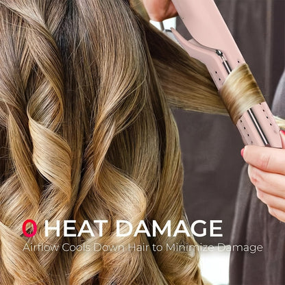 2-in-1 Airflow Curling Iron 360° Ceramic – Curl & Straighten Anti-Scald Hair Styler Wand with 5 Temps Cool Air Technology for Long & Short Hair – Pink, Black