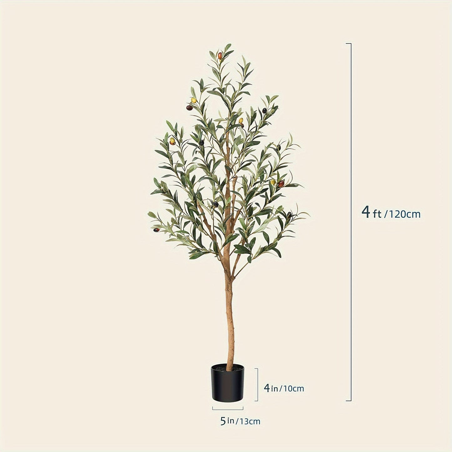 Slender Potted Olive Artificial Tree with Complete 4, 5, 6 and 7 ft Height Options and Faux Fruit Detail