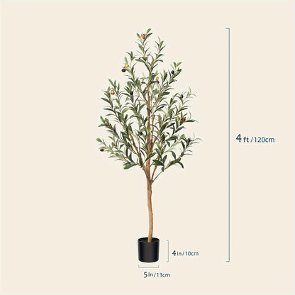 Slender Potted Olive Artificial Tree with Complete 4, 5, 6 and 7 ft Height Options and Faux Fruit Detail