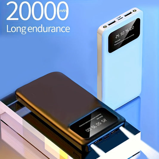 Power Bank 20000mAh Dual USB with Type-C and Micro USB Inputs, 5V/2.1A and LED Display in Black or White