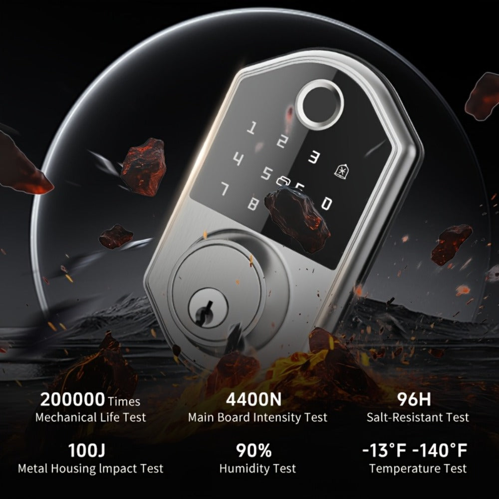 Anti-Peep Keypad Door Lock with Fingerprint & Auto-Lock - Biometric Smart Lock, IC Card Option, Keyless Entry for Home, Bedroom, Office & Apartment, Easy DIY Install, Black & Silver