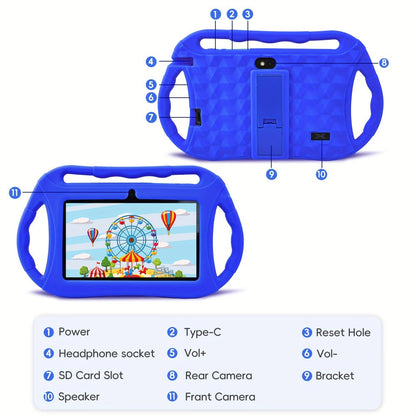 Kids Tablet 7 Inch Android 2GB RAM 32GB, IPS Display, WiFi, Parental Controls & Educational Games – Learning Tablet for Young Children, Birthday Gift, Pink / Dark Blue