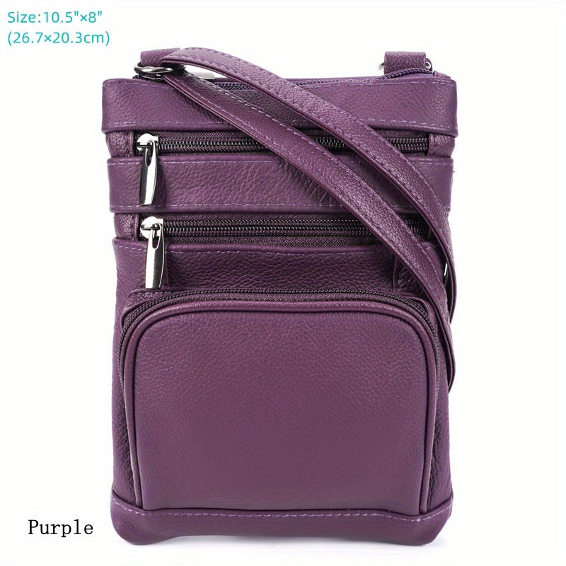 Genuine Leather Shoulder Bag for Women Men Soft First-Layer Cowhide Crossbody Bag Multi-Pocket Messenger Bag 3 Sizes Fits Smartphone Tablet Daily Work Travel – Black Red Brown Navy