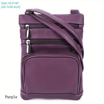 Genuine Leather Shoulder Bag for Women Men Soft First-Layer Cowhide Crossbody Bag Multi-Pocket Messenger Bag 3 Sizes Fits Smartphone Tablet Daily Work Travel – Black Red Brown Navy