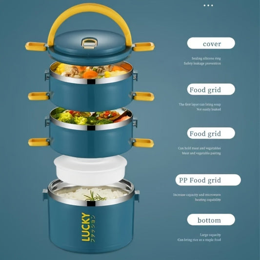 Insulated Lunch Box Set Stainless Steel - Large Capacity Leak Proof Bento Container with Thermal Bag and Cutlery, Microwave Safe Reusable Portable Lunch Box for School Picnic Camping Teens and Workers, Available in Blue and White