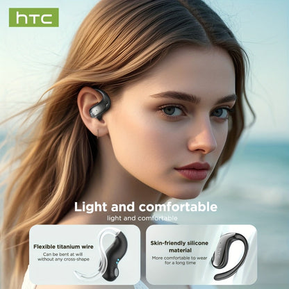 HTC NE19 Open-Ear AI Translation Earbuds with Oval Charging Case in Black, Gunmetal, Beige or Purple