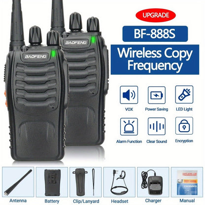 Baofeng BF-888S Walkie Talkie 2-Pack - Long Range UHF Two Way Radio, Wireless Frequency Copy, Portable Ham Radio for Hunting, Hiking, Camping & Emergency