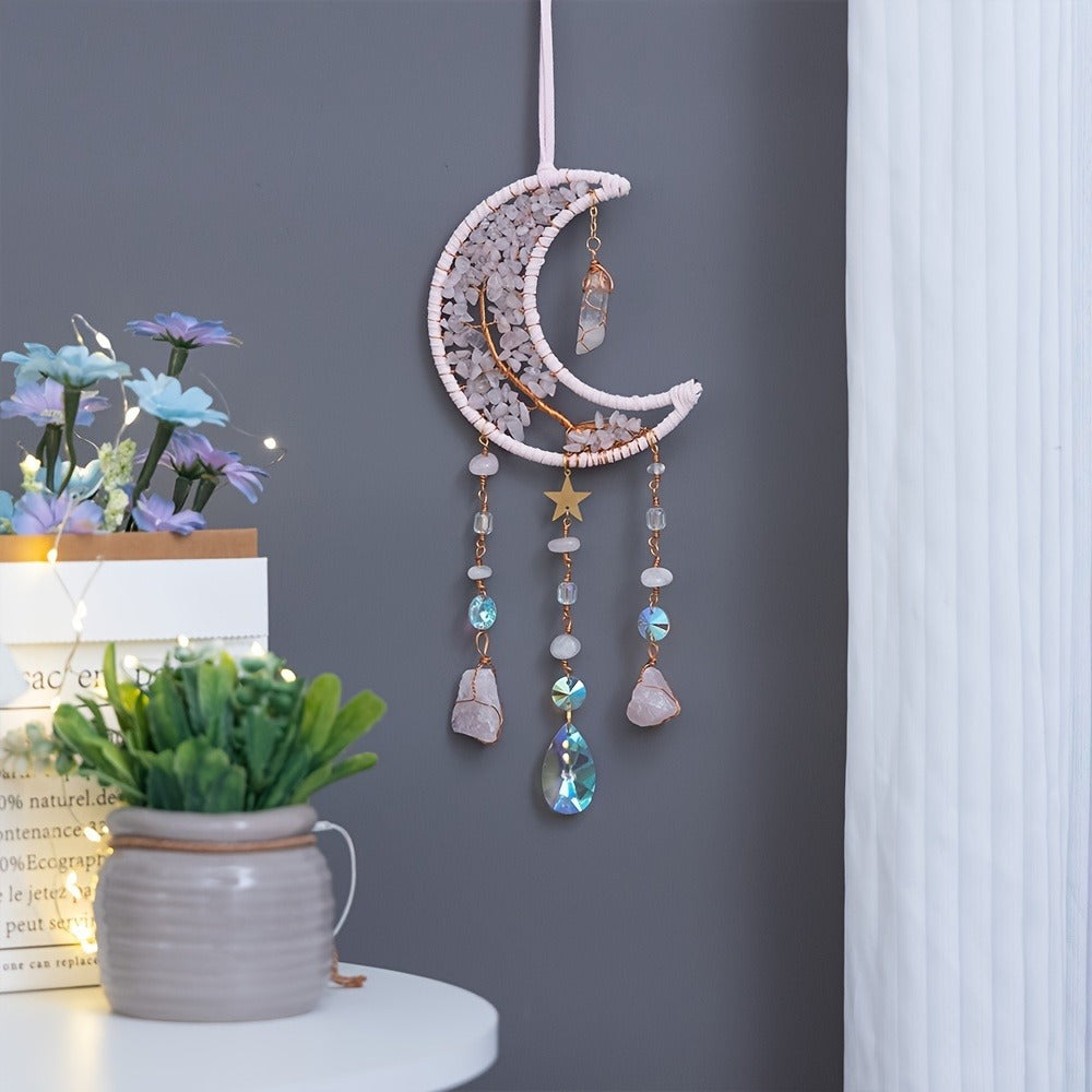 Dreamcatcher Moon Suncatcher Wall Hanging – Handmade Boho Wind Chime Pendant for Indoor Outdoor Garden, Courtyard & Party Decor – Christmas & Birthday Gift